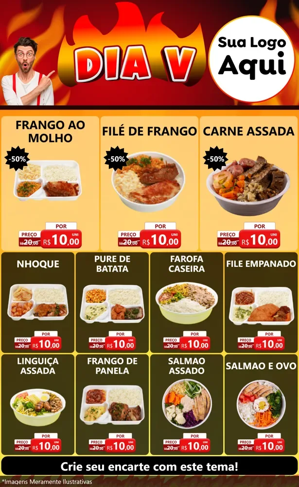 Modelo de Encarte para Encarte Grande com o tema Dia V para Restaurante