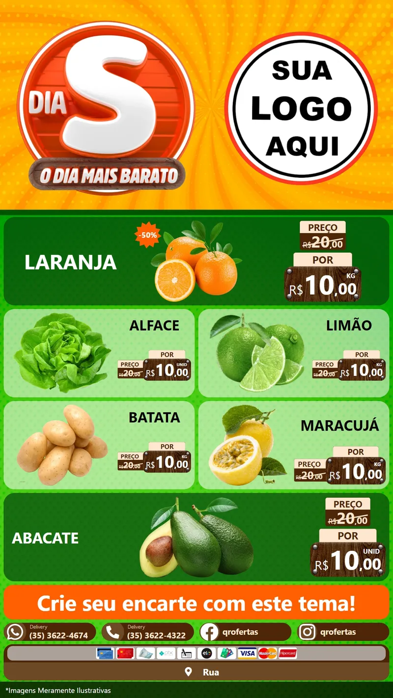 Modelo de TV para TV Vertical com o tema Dia S - O Dia Mais Barato para Hortifrúti