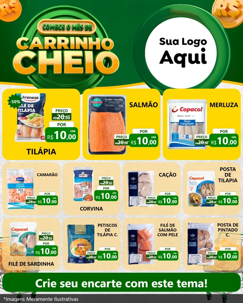 Modelo de Rede Social para Feed Instagram com o tema Carrinho Cheio para Peixaria