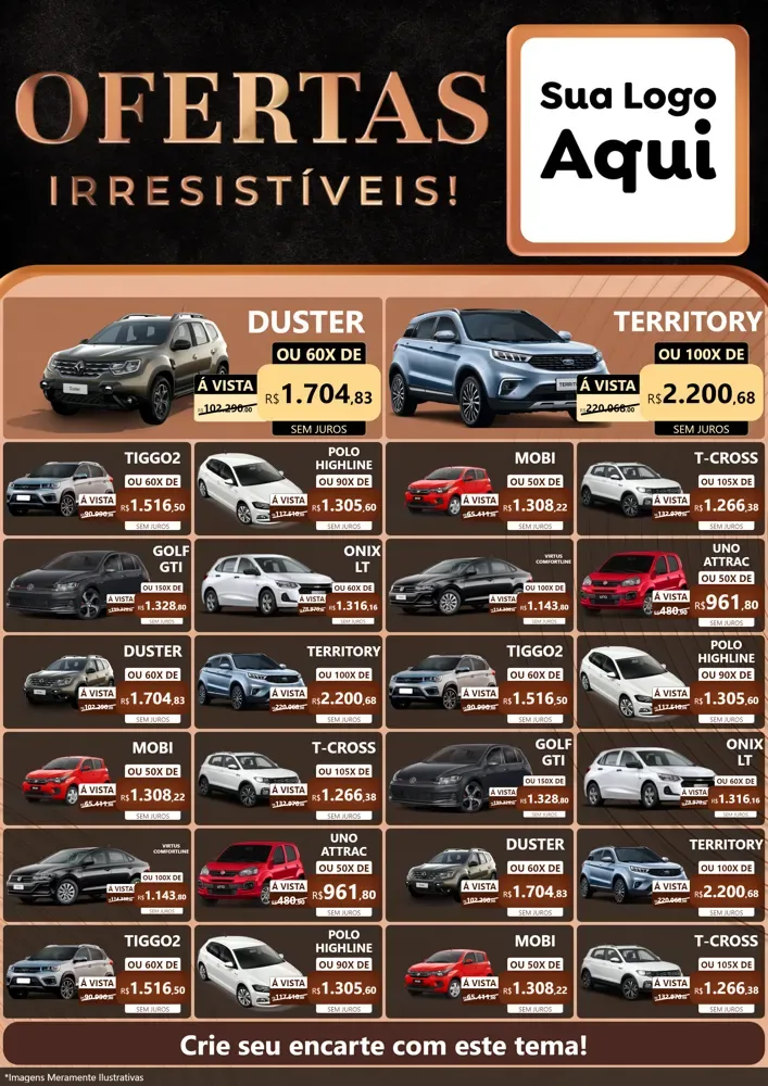 Modelo de Encarte para Encarte A4 Vertical com o tema Ofertas Irresistíveis! para Concessionaria de Carros