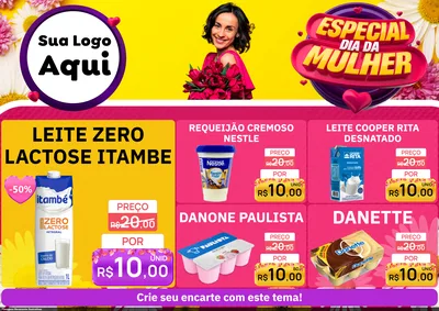 Modelo de Encarte para Encarte A4 Horizontal com o tema Especial Dia da Mulher para Frios e Laticínios