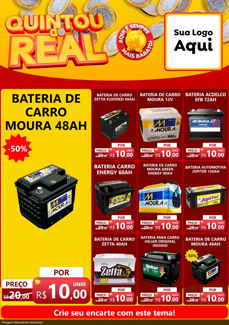 Modelo de Encarte para Encarte A4 Vertical com o tema Quintou do Real para Baterias Elétricas