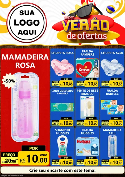 Modelo de Encarte para Encarte A4 Vertical com o tema Super Verão de Ofertas para Bebês
