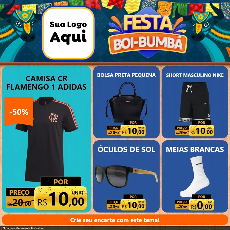 Modelo de Rede Social para Feed Facebook com o tema Festa Boi Bumbá para Roupas e acessórios