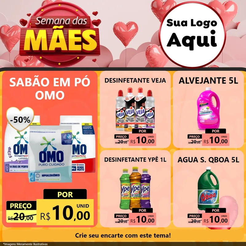 Modelo de Rede Social para Feed Facebook com o tema Semana das Mães para Produtos de Limpeza