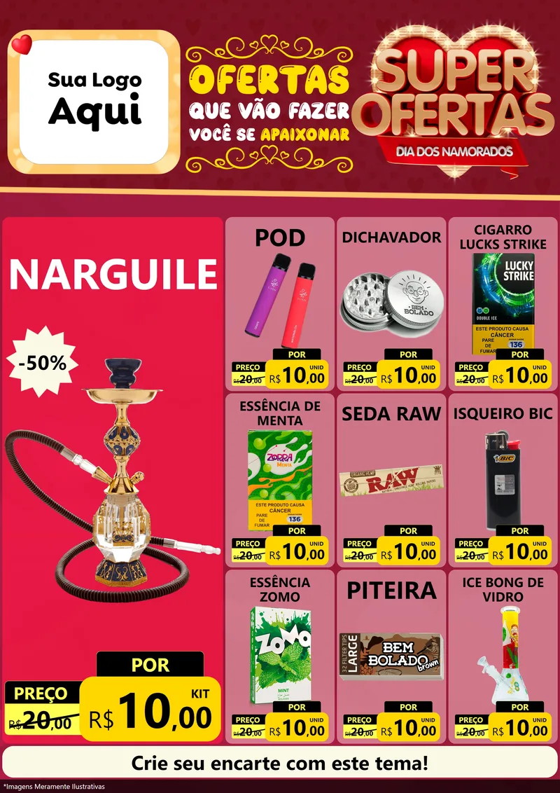 Modelo de Encarte para Encarte A4 Vertical com o tema Dia dos Namorados para Tabacaria