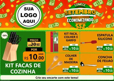 Modelo de Encarte para Encarte A4 Horizontal com o tema Comece Setembro Economizando para Utilidades Domésticas