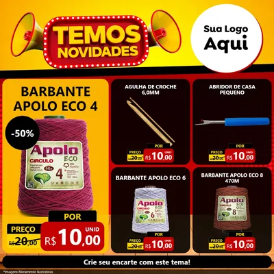 Modelo de Rede Social para Feed Facebook com o tema Temos Novidades para Armarinho e Aviamentos