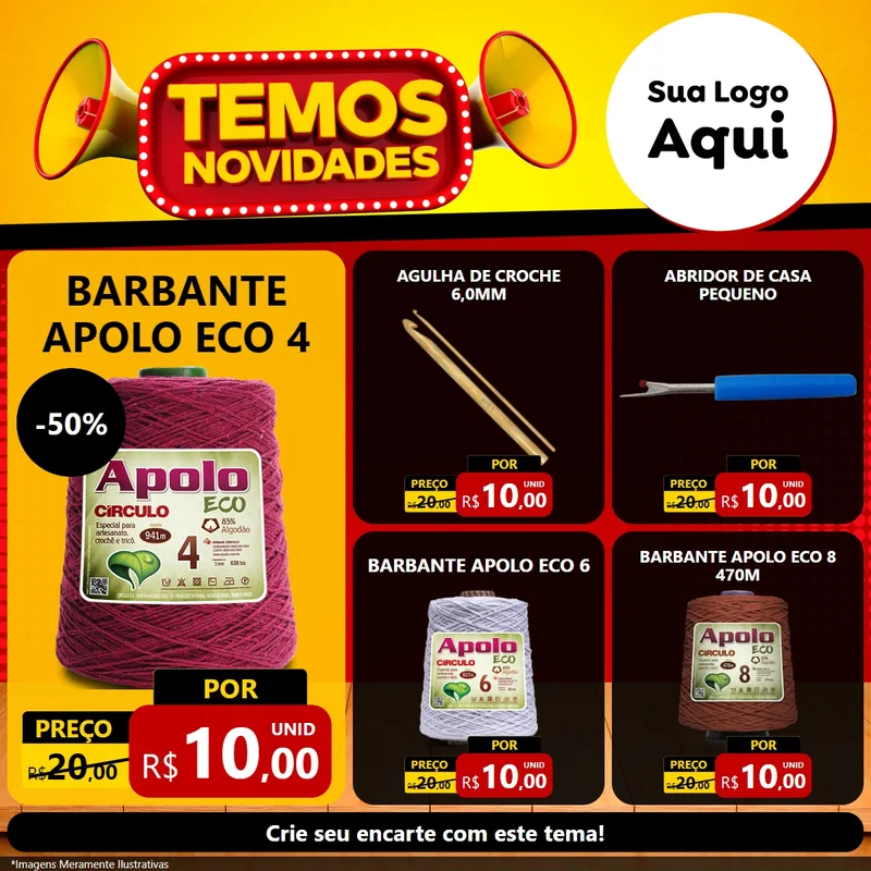 Modelo de Rede Social para Feed Facebook com o tema Temos Novidades para Armarinho e Aviamentos