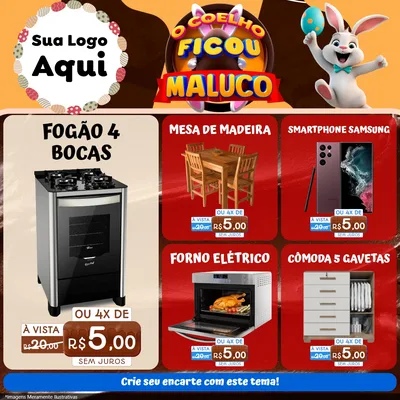 Modelo de Rede Social para Feed Facebook com o tema O Coelho Ficou Maluco - Páscoa para Móveis e Eletro
