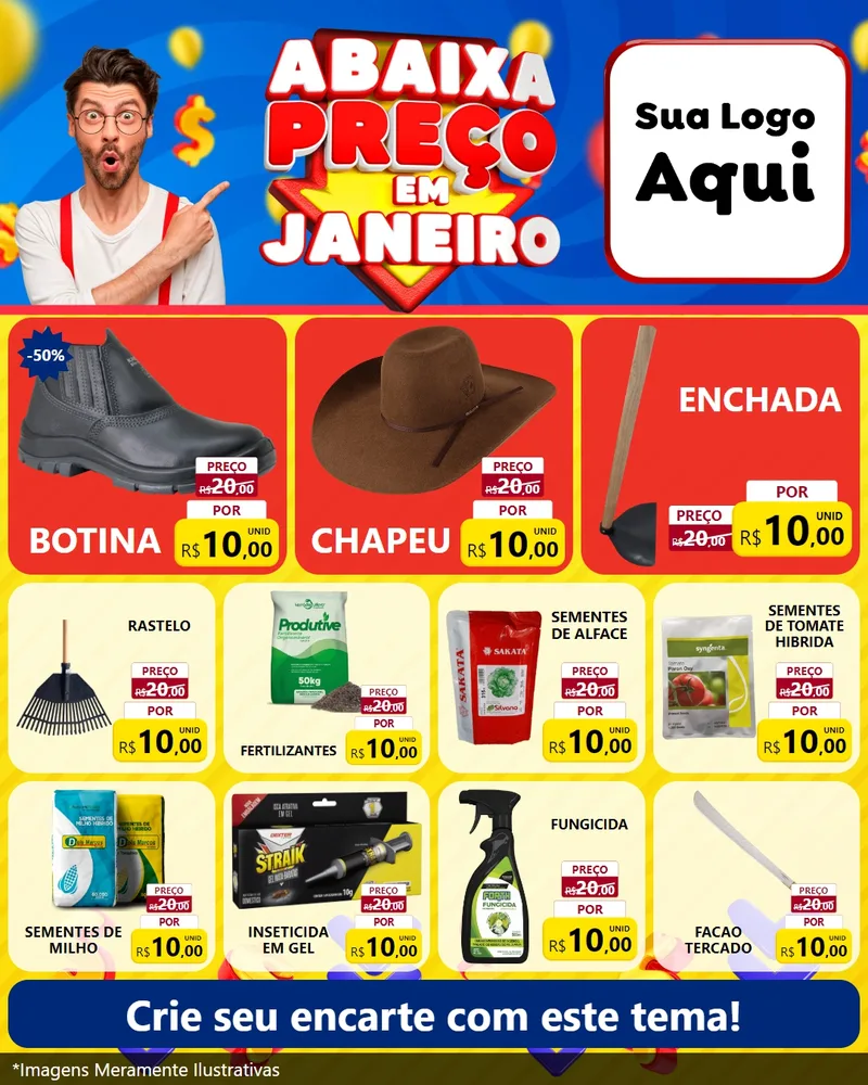 Modelo de Rede Social para Feed Instagram com o tema Abaixa Preço em Janeiro para Agropecuária