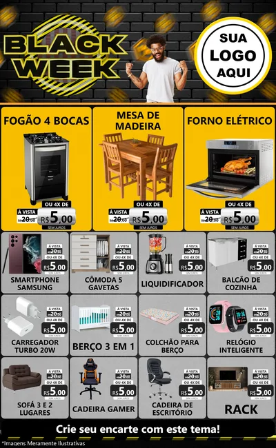 Modelo de Encarte para Encarte Grande com o tema Black Week para Móveis e Eletro