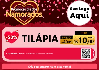 Modelo de Cartaz para Cartaz A4 Horizontal com o tema Promoção Dia Dos Namorados para Peixaria