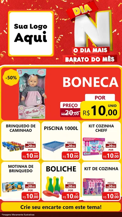 Modelo de Rede Social para Stories com o tema Dia N o Dia Mais Barato do Mês para Brinquedos