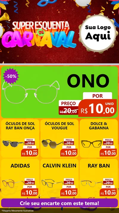 Modelo de Rede Social para Stories com o tema Super Esquenta de Carnaval para Óticas