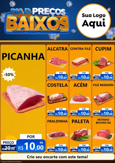 Modelo de Encarte para Encarte A4 Vertical com o tema Dia D Preço Baixo para Açougue