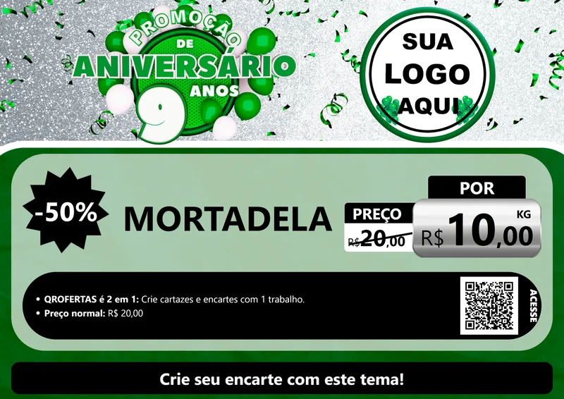 Modelo de Cartaz para Cartaz A4 Horizontal com o tema Promoção de Aniversário - 9 Anos para Frios e Laticínios