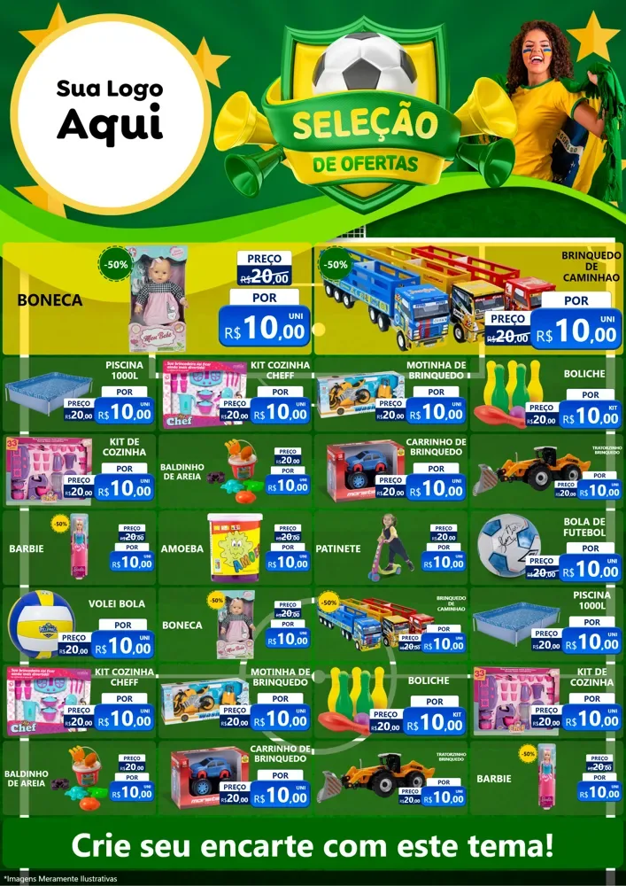 Modelo de Encarte para Encarte A4 Vertical com o tema Seleção de Ofertas - Copa para Brinquedos