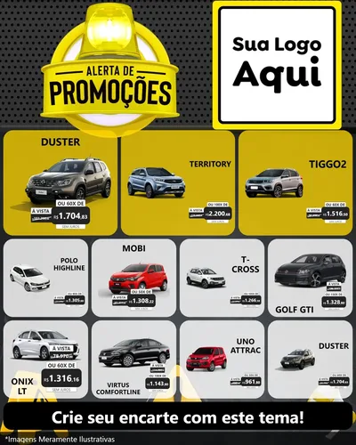 Modelo de Rede Social para Feed Instagram com o tema Alerta de Promoções para Concessionaria de Carros