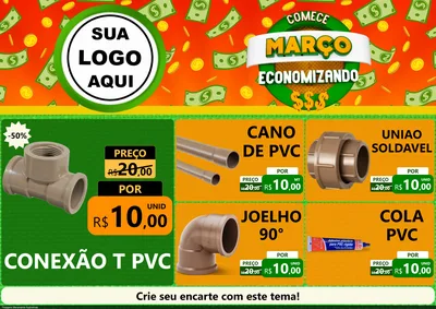 Modelo de Encarte para Encarte A4 Horizontal com o tema Comece Março Economizando para Tubos e conexões