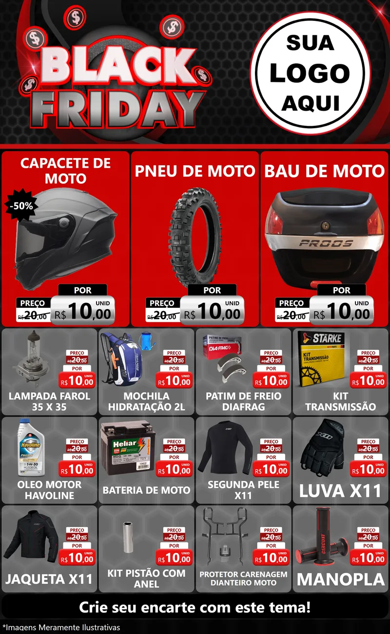 Modelo de Encarte para Encarte Grande com o tema Black Friday para Moto peças