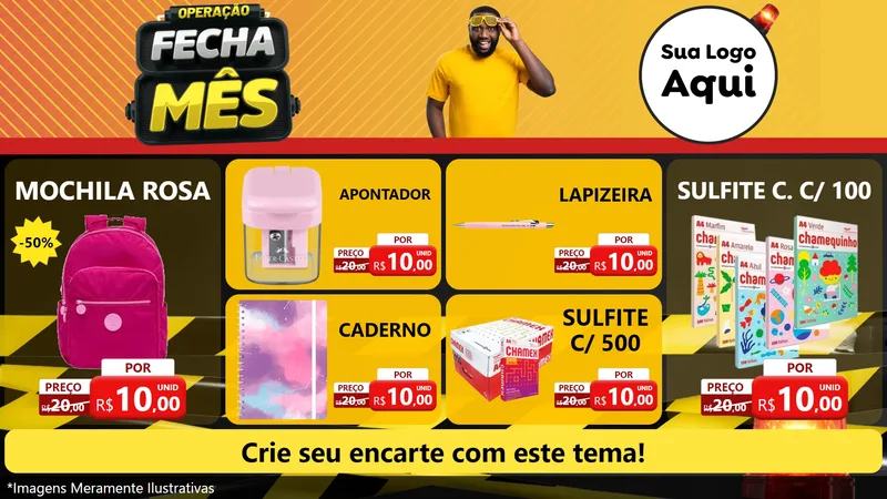 Modelo de TV para TV Horizontal com o tema Operação Fecha Mês para Papelaria