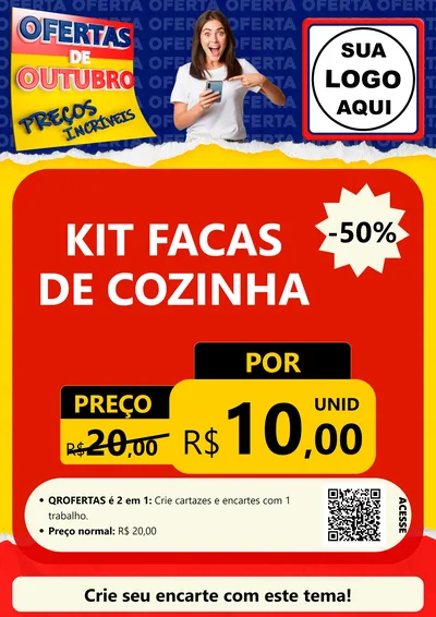 Modelo de Cartaz para Cartaz A4 Vertical com o tema Ofertas de Outubro - Preços Incríveis para Utilidades Domésticas
