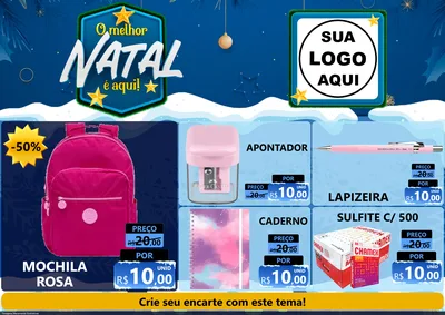 Modelo de Encarte para Encarte A4 Horizontal com o tema O Melhor Natal É Aqui! para Papelaria