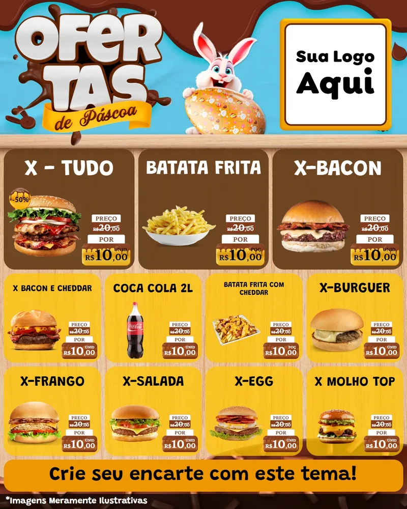 Modelo de Rede Social para Feed Instagram com o tema Ofertas de Páscoa para Hamburgueria