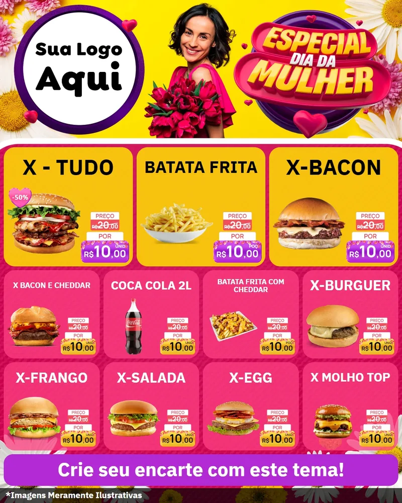 Modelo de Rede Social para Feed Instagram com o tema Especial Dia da Mulher para Hamburgueria