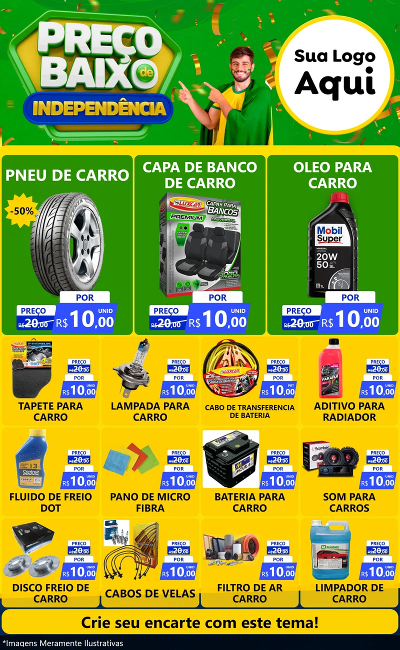 Modelo de Encarte para Encarte Grande com o tema Preço Baixo de Independência para Auto peças