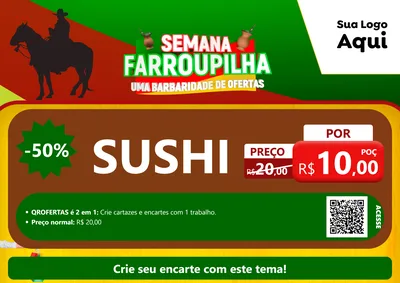 Modelo de Cartaz para Cartaz A4 Horizontal com o tema Semana Farroupilha - Uma Barbaridade de Ofertas para Comida japonesa