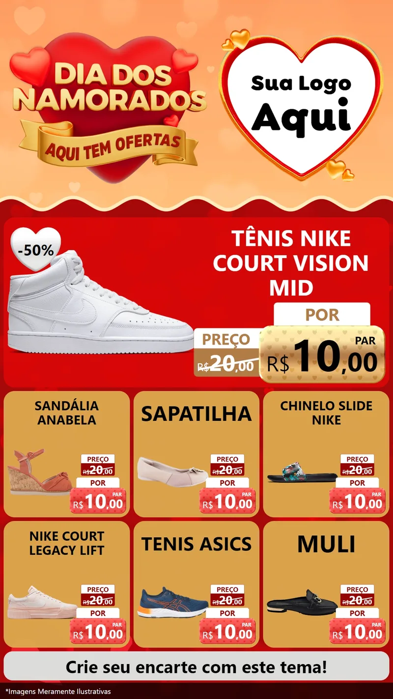 Modelo de Rede Social para Stories com o tema Dia dos Namorados - Aqui Tem Ofertas para Calçados