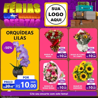 Modelo de Rede Social para Feed Facebook com o tema Férias com Grandes Ofertas para Floricultura e jardim