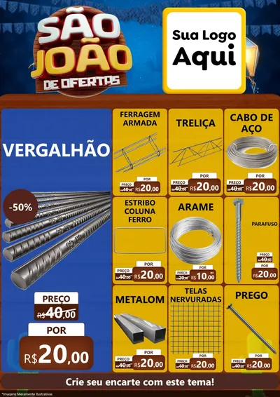 Modelo de Encarte para Encarte A4 Vertical com o tema São João Ofertas Imbatíveis! - Junina para Ferragens