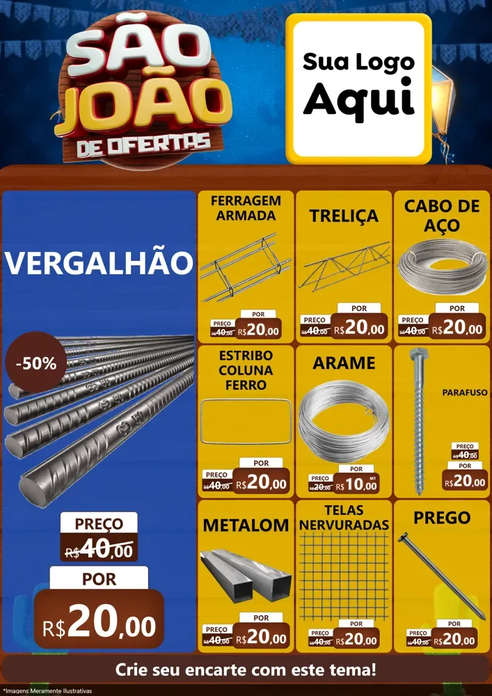 Modelo de Encarte para Encarte A4 Vertical com o tema São João Ofertas Imbatíveis! - Junina para Ferragens