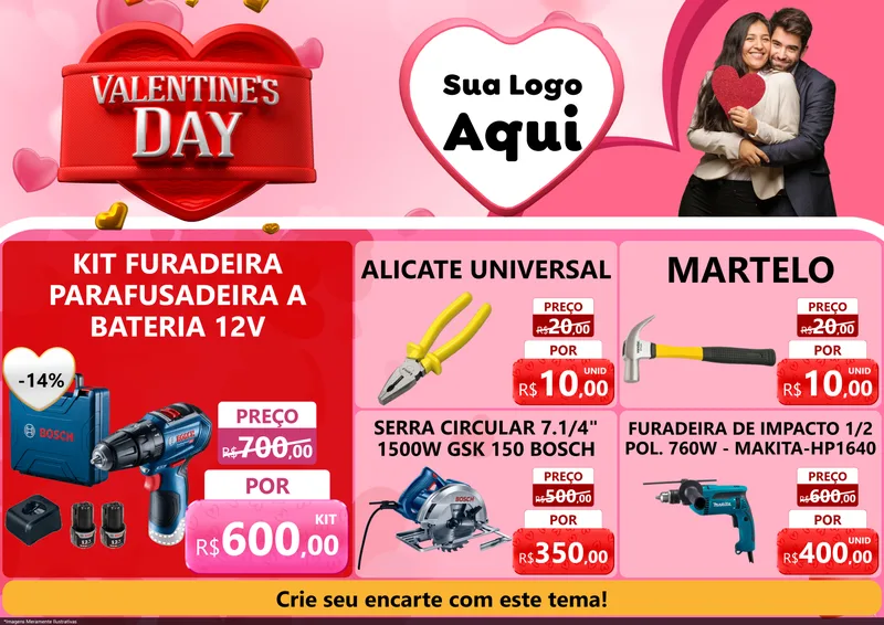 Modelo de Encarte para Encarte A4 Horizontal com o tema Valentine's Day para Maquinas e Ferramentas