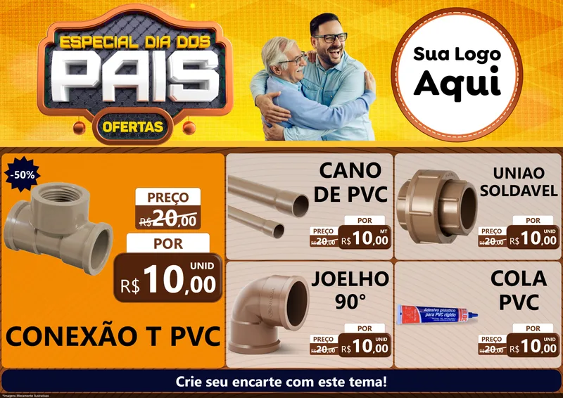 Modelo de Encarte para Encarte A4 Horizontal com o tema Especial Dia dos Pais para Tubos e conexões