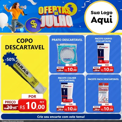 Modelo de Rede Social para Feed Facebook com o tema Ofertas de Julho para Embalagens