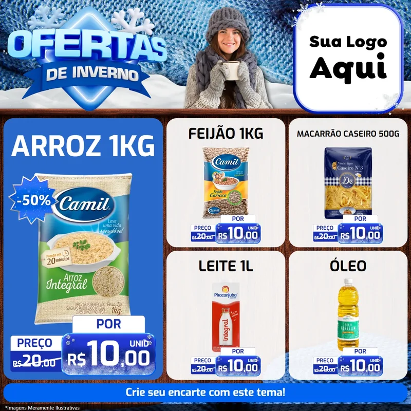 Modelo de Rede Social para Feed Facebook com o tema Ofertas de Inverno para Supermercado