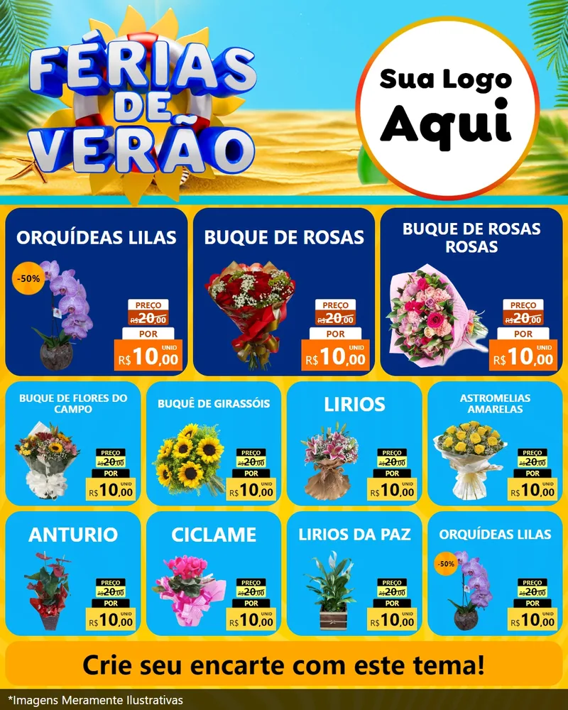 Modelo de Rede Social para Feed Instagram com o tema Férias de Verão para Floricultura e jardim