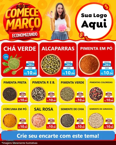 Modelo de Rede Social para Feed Instagram com o tema Comece Março Economizando para Produtos Naturais