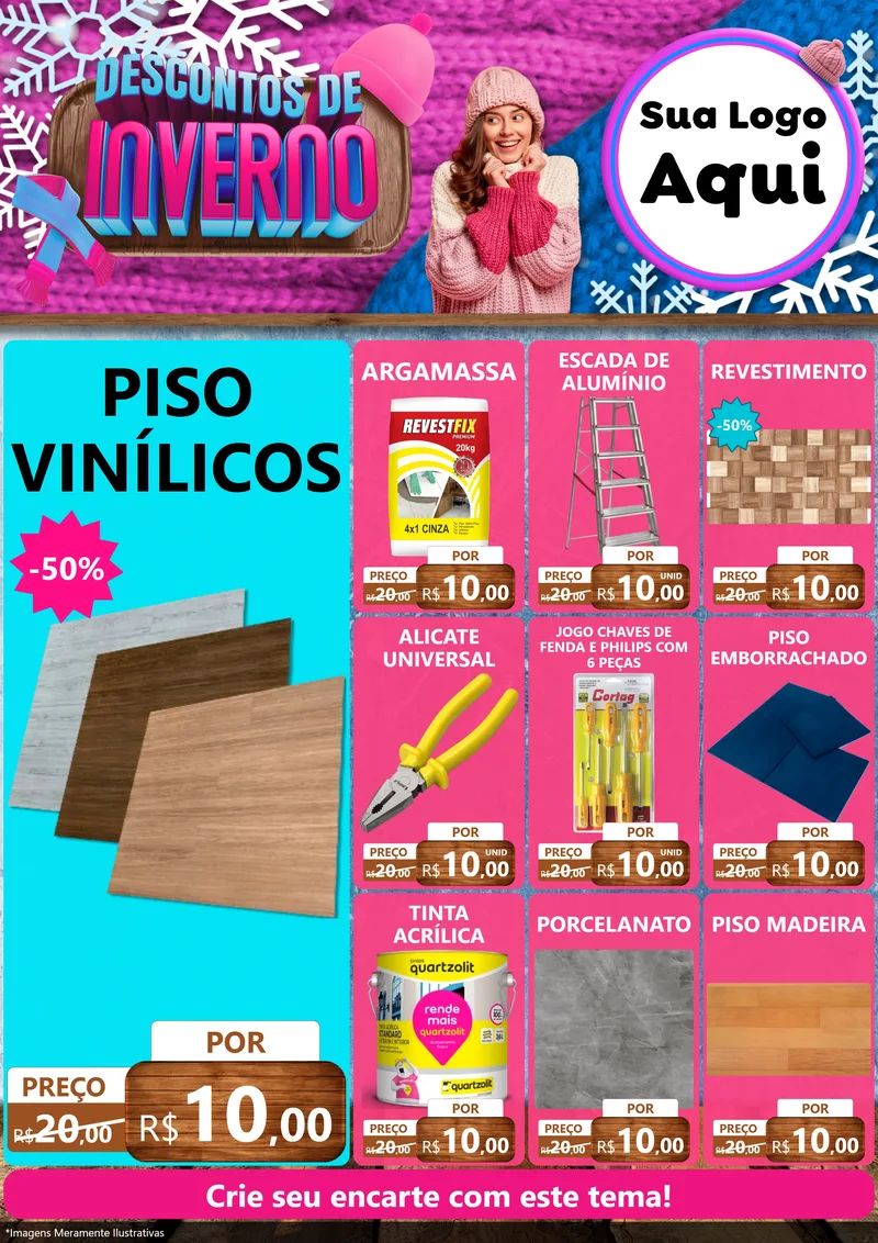 Modelo de Encarte para Encarte A4 Vertical com o tema Descontos de Inverno para Material para Construção