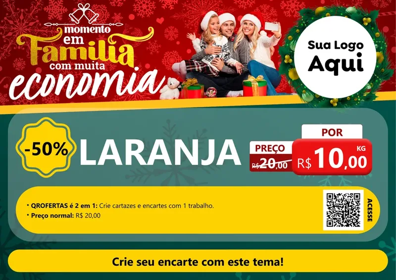 Modelo de Cartaz para Cartaz A4 Horizontal com o tema Momento em Família (Natal) para Hortifrúti