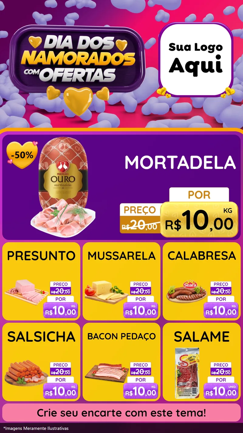 Modelo de Rede Social para Stories com o tema Dia Dos Namorados Com Ofertas para Frios e Laticínios