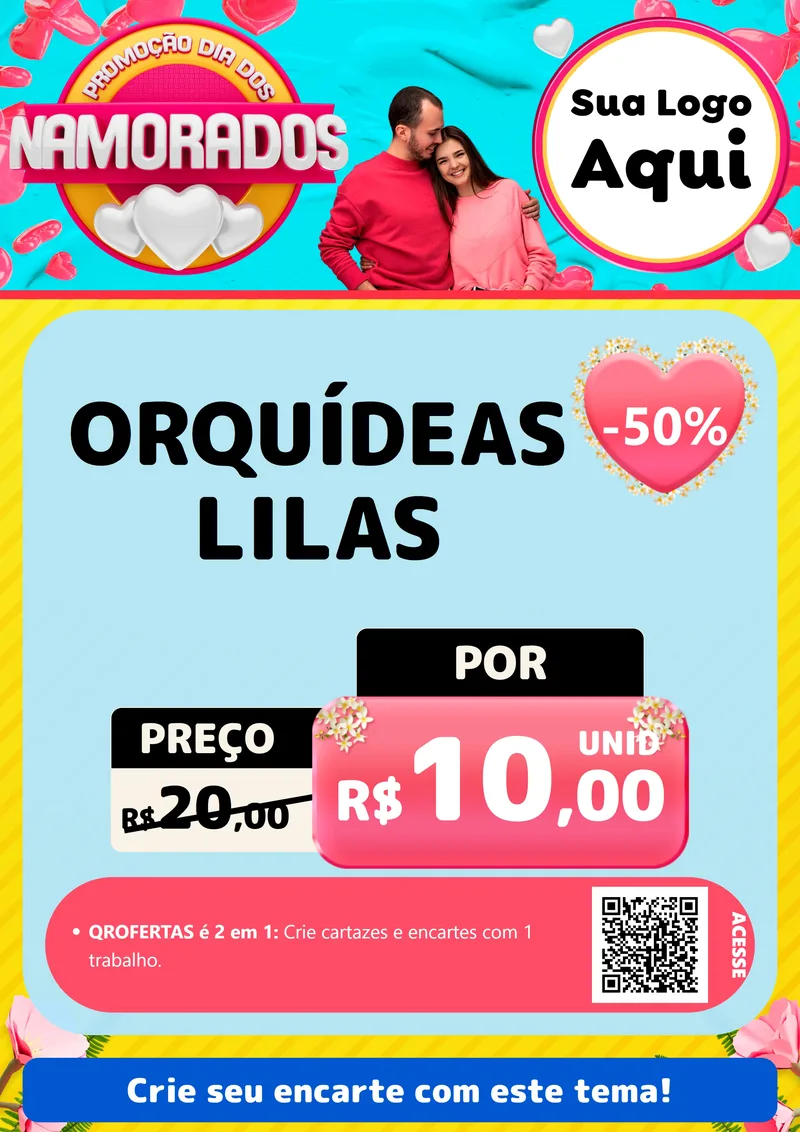 Modelo de Cartaz para Cartaz A4 Vertical com o tema Promoção Dia dos Namorados para Floricultura e jardim