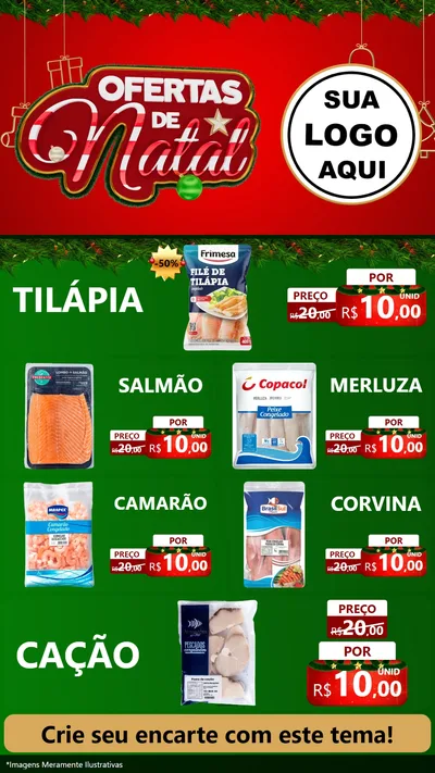 Modelo de TV para TV Vertical com o tema Ofertas de Natal para Peixaria