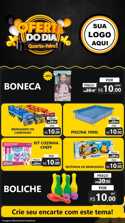 Modelo de TV para TV Vertical com o tema Oferta do Dia - Quarta Feira! para Brinquedos