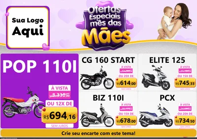 Modelo de Encarte para Encarte A4 Horizontal com o tema Ofertas Especiais - Mês das Mães para Concessionaria de Motos