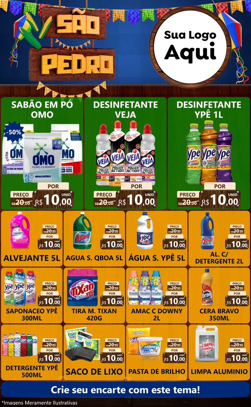 Modelo de Encarte para Encarte Grande com o tema São Pedro para Produtos de Limpeza